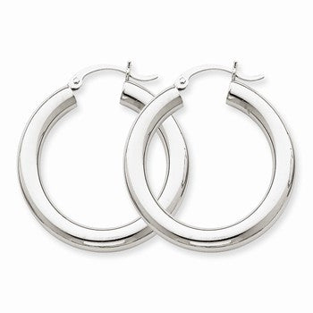 14k White Gold 4mm x 30mm Tube Hoop Earrings