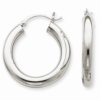 14k White Gold 4mm x 25mm Tube Hoop Earrings