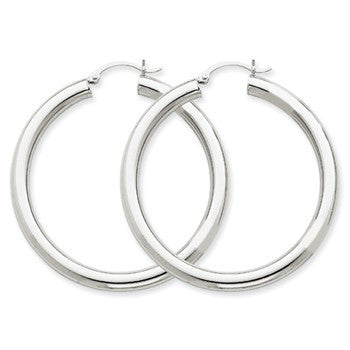 14k White Gold 4mm x 45mm Tube Hoop Earrings