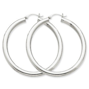 14k White Gold 4mm x 50mm Tube Hoop Earrings