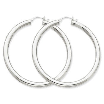 14k White Gold 4mm x 55mm Tube Hoop Earrings