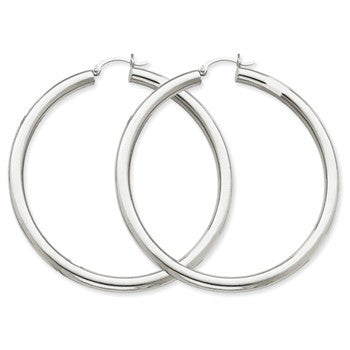 14k White Gold 4mm x 60mm Tube Hoop Earrings