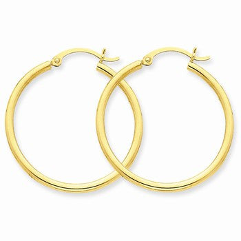 10k Yellow Gold Polished 2mm Round Hoop Earrings