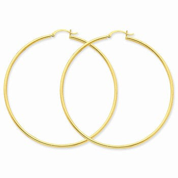 10k Yellow Gold Polished 2mm Round Hoop Earrings