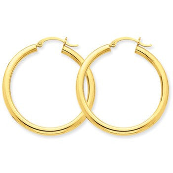 14k Yellow Gold 3mm Light Tube Hoop Earrings