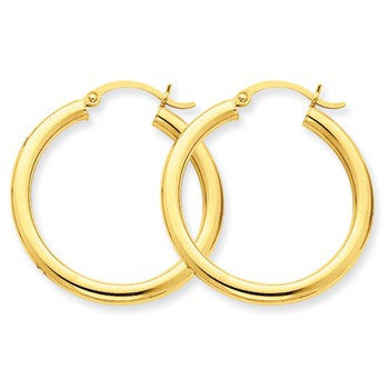 14k Yellow Gold 3mm Light Tube Hoop Earrings