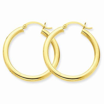 10k Yellow Gold Polished 3mm Round Hoop Earrings