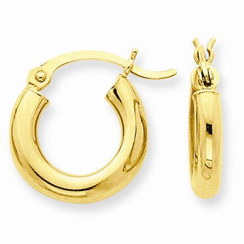 10k Yellow Gold Polished 3mm Round Hoop Earrings