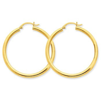 14k Yellow Gold 3mm Light Tube Hoop Earrings