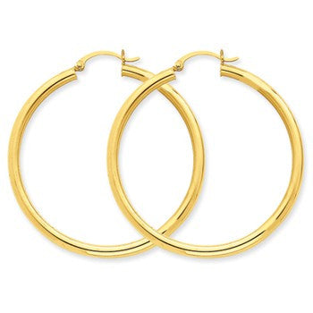 14k Yellow Gold 3mm Light Tube Hoop Earrings