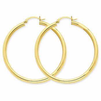 10k Yellow Gold Polished 3mm Round Hoop Earrings