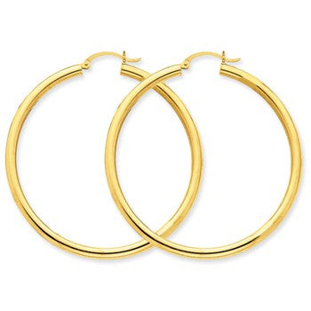 14k Yellow Gold 3mm Light Tube Hoop Earrings