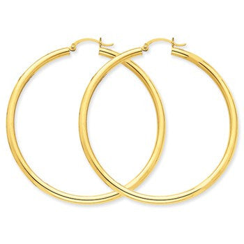 14k Yellow Gold 3mm Light Tube Hoop Earrings