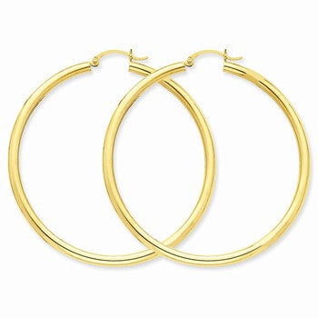 10k Yellow Gold Polished 3mm Round Hoop Earrings