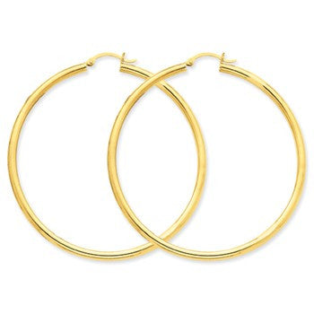 14k Yellow Gold 3mm Light Tube Hoop Earrings