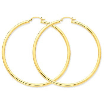 14k Yellow Gold 3mm Light Tube Hoop Earrings