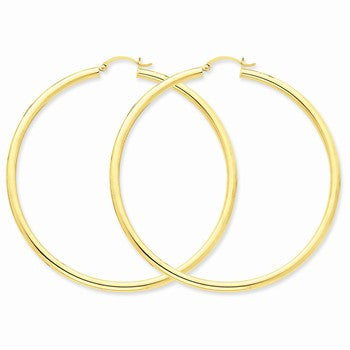 10k Yellow Gold Polished 3mm Round Hoop Earrings