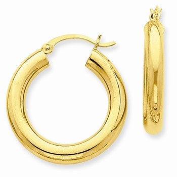 10k Yellow Gold Polished 4mm x 25mm Tube Hoop Earrings