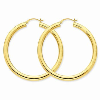 10k Yellow Gold Polished 4mm x 50mm Tube Hoop Earrings