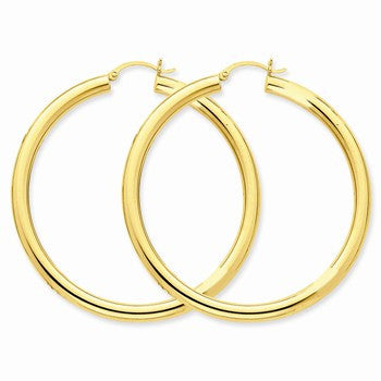 10k Yellow Gold Polished 4mm x 55mm Tube Hoop Earrings