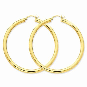 10k Yellow Gold Polished 4mm x 60mm Tube Hoop Earrings