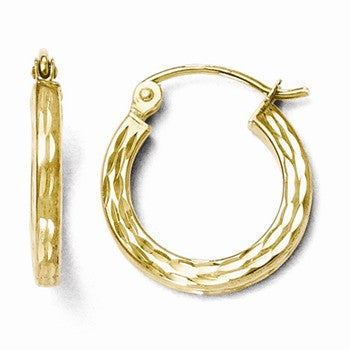 10k Yellow Gold Diamond-cut Hinged Hoop Earrings