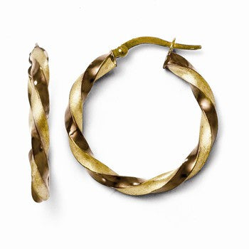 10K Yellow Gold w/Chocolate Rhodium Hinged Hoop Earrings