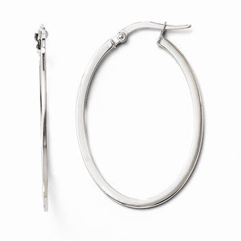 10K White Gold Polished Oval Hinged Hoop Earrings