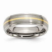 Titanium Ridged Edge with 14k Yellow Inlay 6mm Polished & Brushed Wedding Band