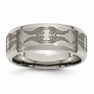 Titanium Beveled Edge 8mm Laser Design Polished & Brushed Wedding Band