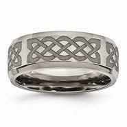 Titanium Beveled Edge 8mm Laser Design Polished & Brushed Wedding Band