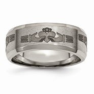 Titanium Beveled Edge 8mm Laser Design Polished & Brushed Wedding Band