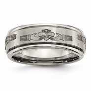 Titanium Ridged Edge 8mm Laser Design Polished & Brushed Wedding Band