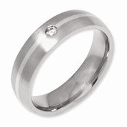 Titanium and Sterling Silver Inlay 6mm Diamond Brushed Wedding Band