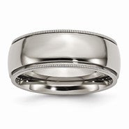 Titanium Grooved and Beaded Edge 8mm Polished Wedding Band