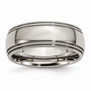 Titanium Grooved and Beaded Edge 8mm Polished Wedding Band