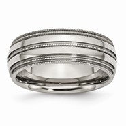 Titanium Grooved and Beaded Edge 8mm Polished Wedding Band