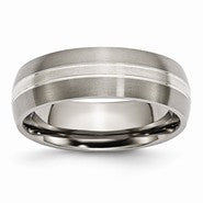 Titanium Grooved 7mm Sterling Silver Inlay Polished & Brushed Wedding Band