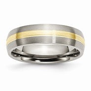 Titanium Grooved with 14k Yellow Inlay 6mm Brushed and Polished Wedding Band