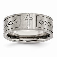 Titanium Cross Design Flat 8mm Brushed Wedding Band