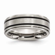 Titanium Ridged Edge Black Rubber 8mm Polished & Brushed Wedding Band