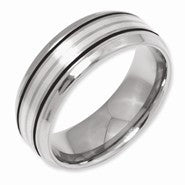 Titanium Ridged Edge with Sterling Silver Inlay 8mm Brushed and Polished Wedding Band