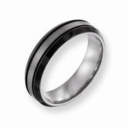 Titanium Black Plated Grooved 6mm Brushed and Polished Wedding Band