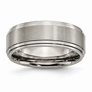 Titanium Double Step Ridged Edge 8mm Satin and Polished Wedding Band