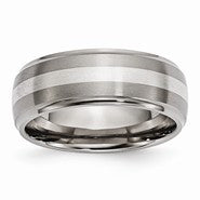 Titanium Ridged Edge with Sterling Silver Inlay 8mm Polished & Brushed Wedding Band