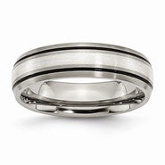 Titanium Grooved with Sterling Silver Inlay 6mm Polished & Brushed Wedding Band