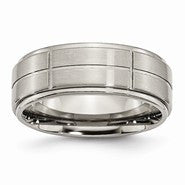 Titanium Grooved Ridged Edge 8mm Satin and Polished Wedding Band