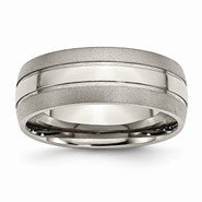 Titanium Grooved 8mm Brushed and Polished Wedding Band