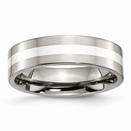 Titanium with Sterling Silver Inlay Flat 6mm Polished Wedding Band