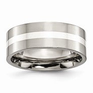 Titanium with Sterling Silver Inlay Flat 8mm Polished Wedding Band